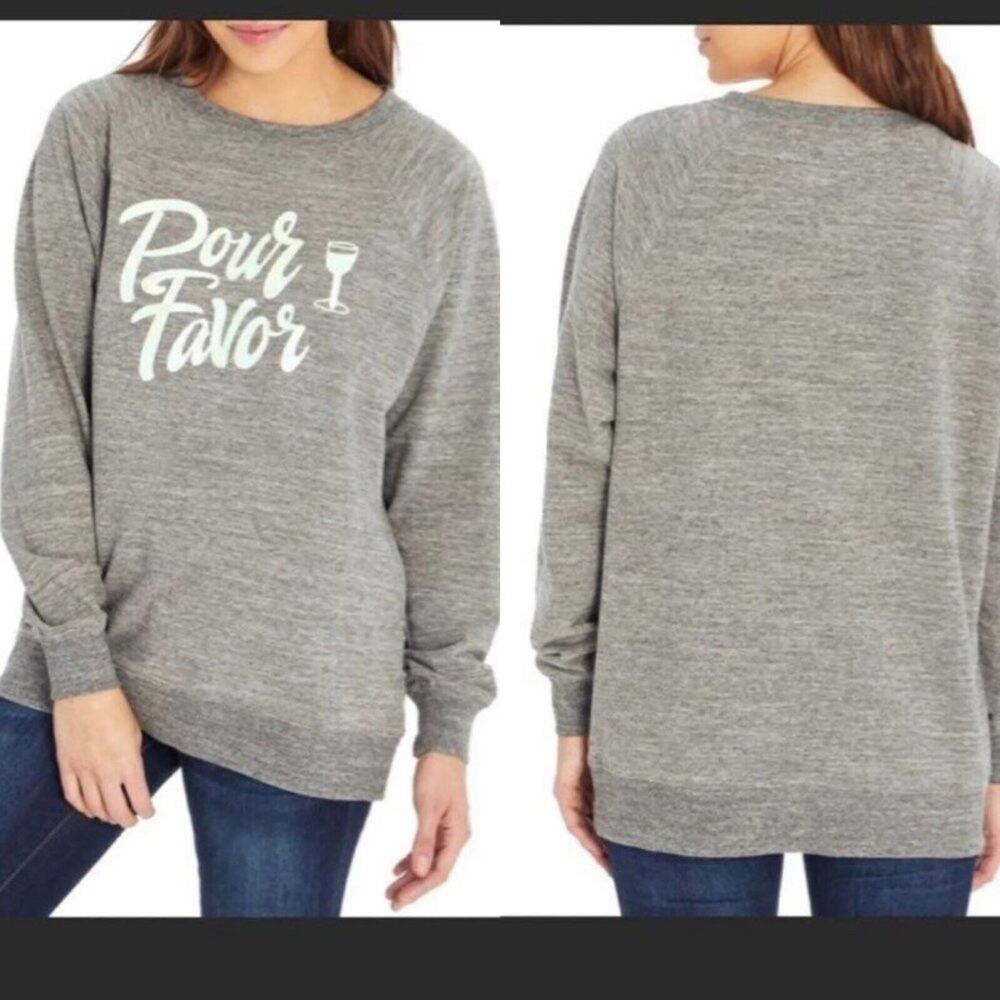 Wildfox Pour Favor Grey/Tan Crewneck Pullover Statement Sweatshirt Large